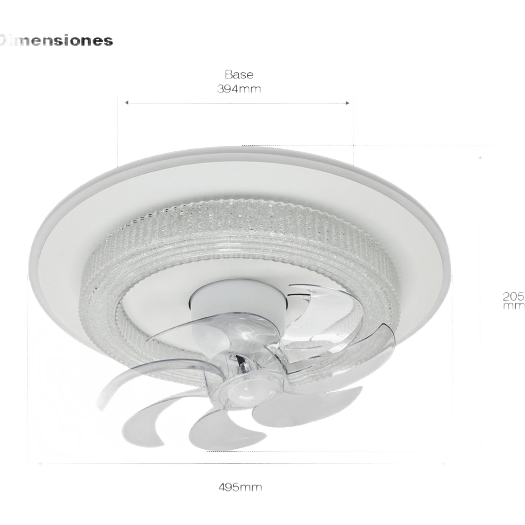 Ventilador de Techo con Luminario LED de 110 V CA 50/60 Hz / 88 W / 3 Tonos de Luz (6500 - 4 000 - 2 700 K) / Con giro 360° / Diámetro 495 mm / 6 Velocidades / Dimeable.