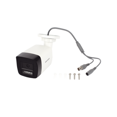 [Audio Bidireccional + Dual Light + ColorVu] Bala TURBOHD 3K (5 Megapixel) / Lente 2.8 mm Angulo de vision 112° / 30 mts IR EXIR + 20 mts Luz Blanca / Micrófono y Bocina Integrado / Exterior IP67 / Metal / dWDR