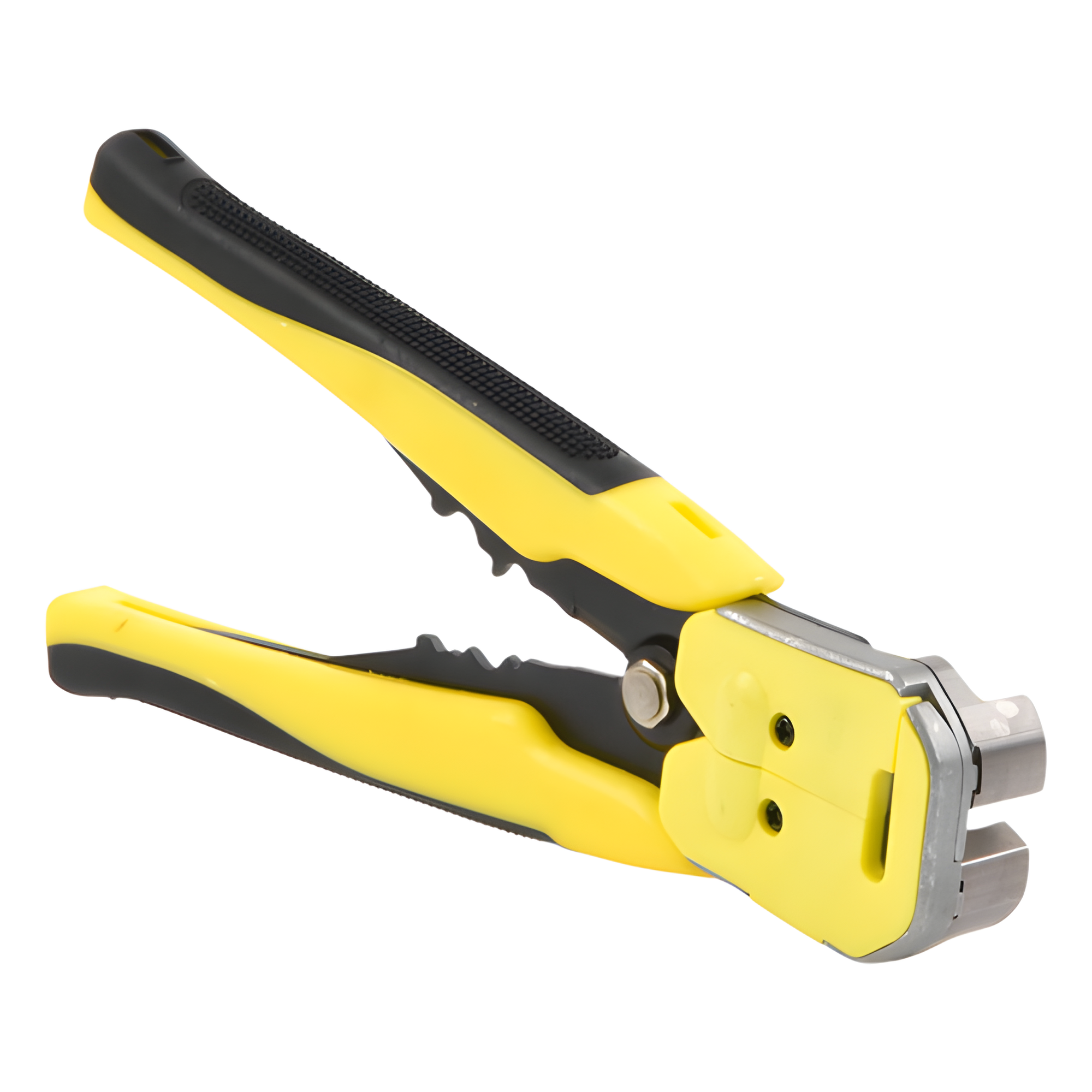 Pinza multifuncional Pelacables, con terminal de pestaña, prensado automático de color amarillo.