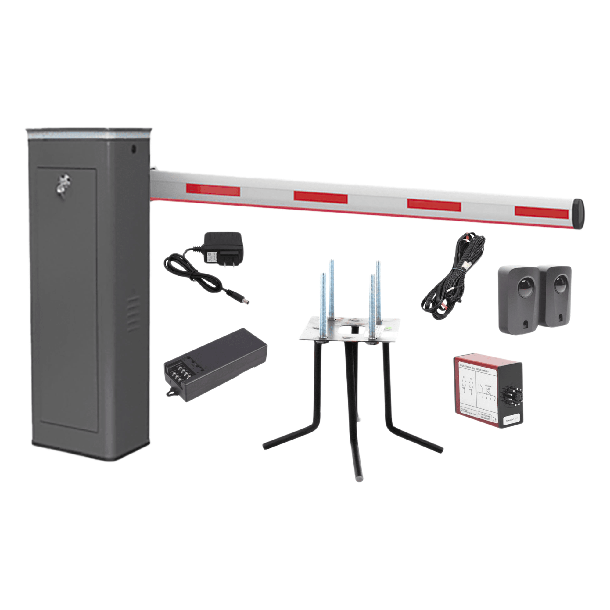 Kit Barrera Vehicular / Brazo Iluminado LED 3 m (9.8 ft) / Gabinete Gris / Operación Semi-Intensiva 150 Ciclos/Hora / Encoder 1.5 s / 110V — ACCESSPRO · SKU KIT-XBF-3R-LED