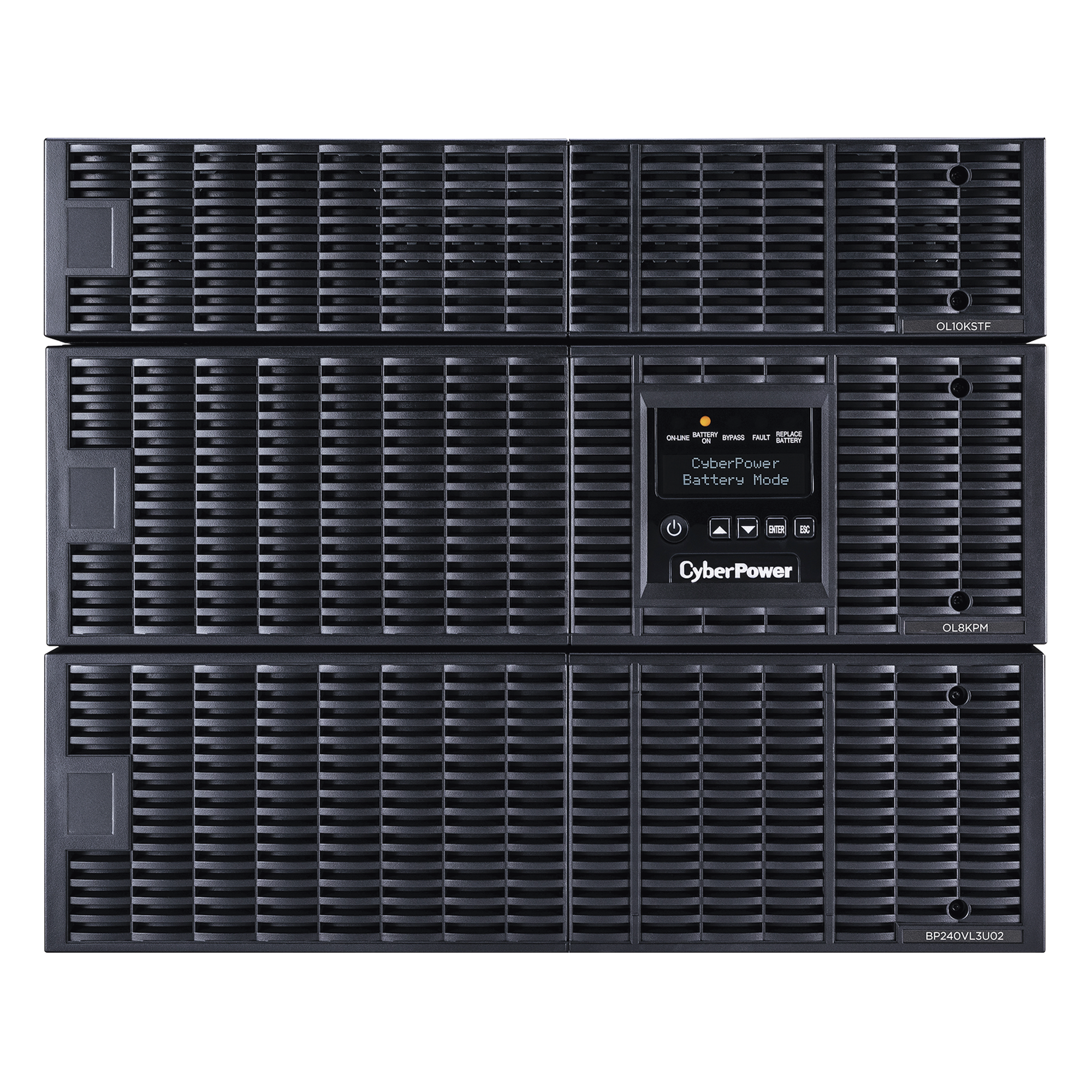 UPS de 8000 VA/8000 W, Online Doble Conversión, 200 - 240 Vac de Entrada, 120 - 240 Vac de Salida, Entrada Hardwired, Onda Senoidal Pura, Torre o Rack de 8 UR, Con 6 Tomas NEMA 5-20R, 3 NEMA L6-30R y Terminal Hardwired — CYBERPOWER · SKU OL8KRTF