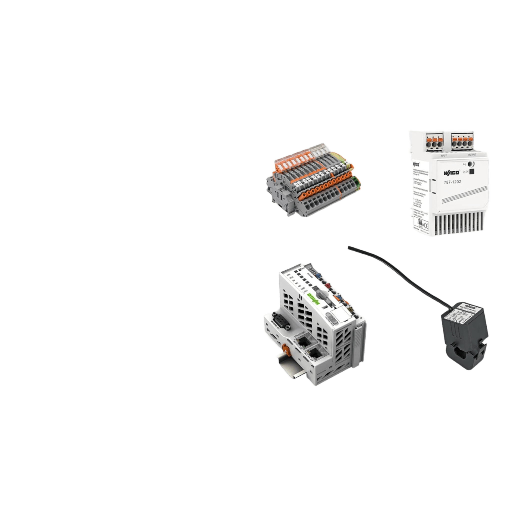 Sistema de Medición y Control de Energía Trifásica / 690 VAC / Transformadores de Corriente 150 A / Controlador PFC100 / Ethernet / Fuente Conmutada 24VDC / Módulo de Conmutación 16A — WAGO · SKU 60612439