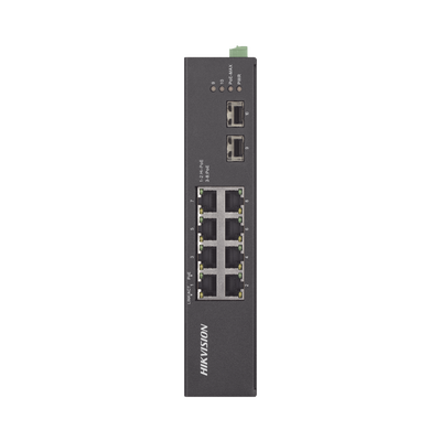 Switch Industrial No Administrable Gigabit / 6 Puertos Gigabit PoE+ (30 W) + 2 Puertos Gigabit PoE++ (60 W) / 2 Puertos SFP / 120 W Total / 48 a 57 VCD / Ideal para Proyectos / 300 Metros de Distancia — HIKVISION · SKU DS-3T0510HP-E/HS