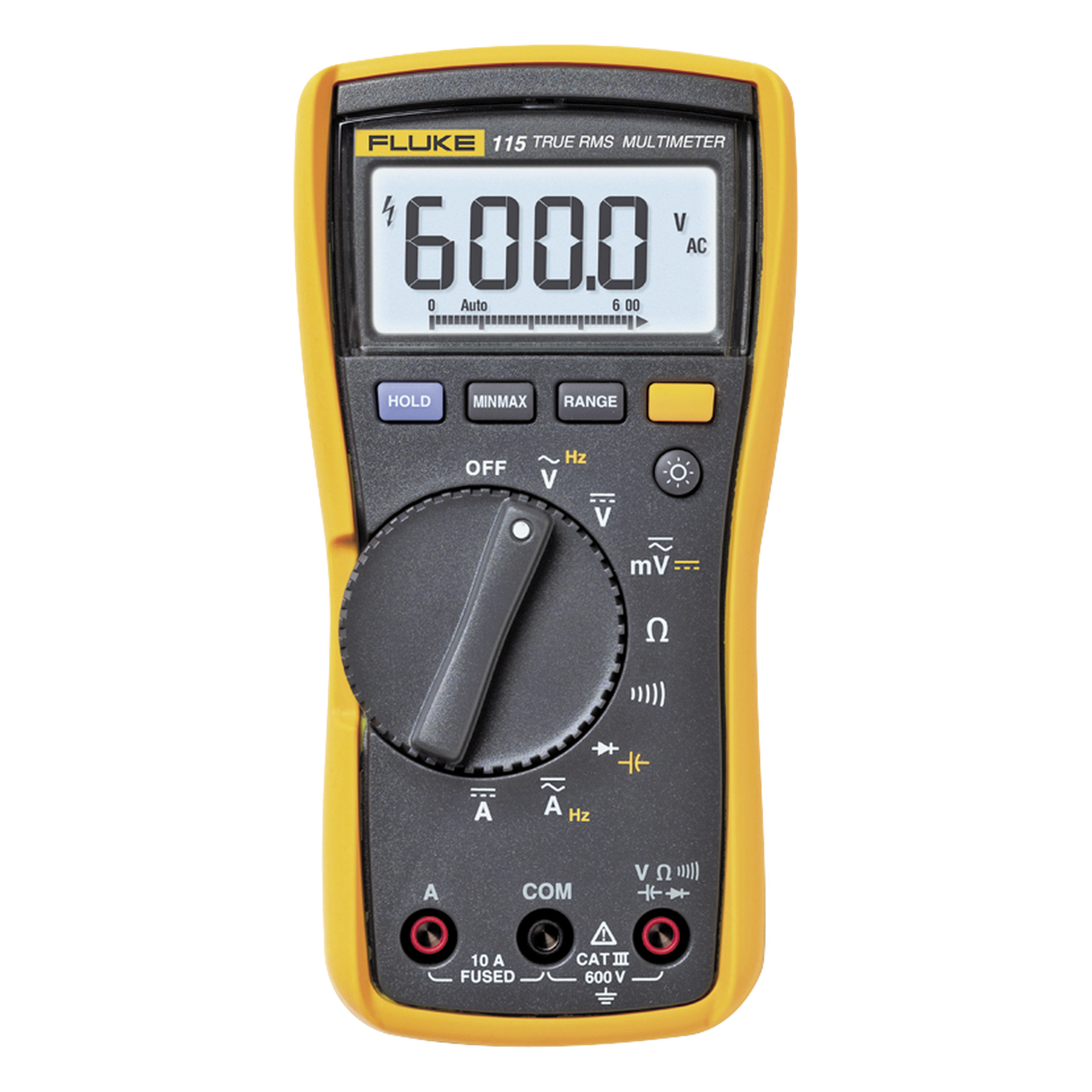 Multímetro Digital para Electricista, Para Pruebas de Capacitancia y Diodos, Uso con Voltaje Máximo de 600 V, Pantalla LED Retroiluminada — FLUKE · SKU FLUKE-115