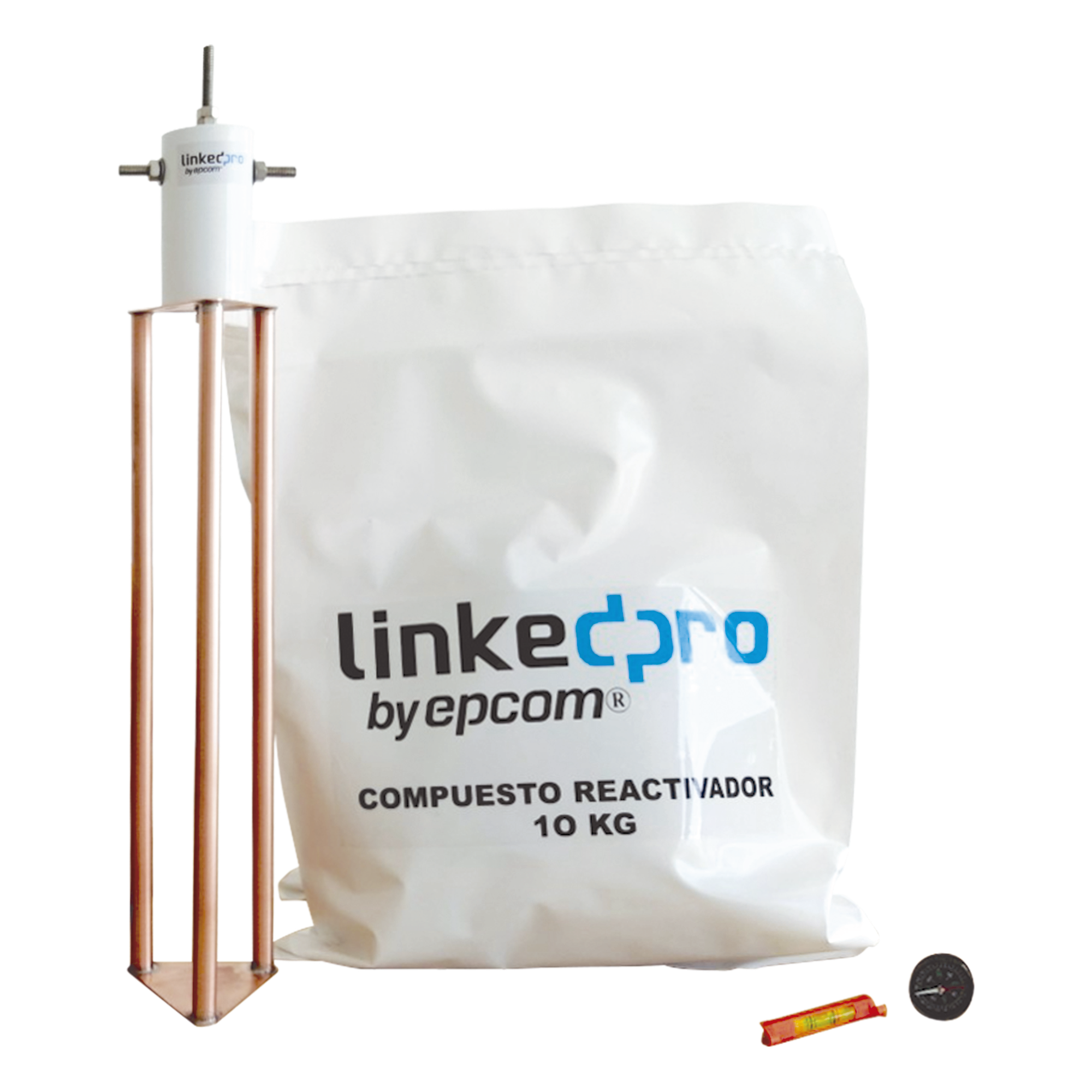Electrodo Puesta a Tierra 30A / Cobre Electrolítico / Diseño Delta / Filtro Equipotencial / Compuesto 12 kg / 45 cm (17.7 in) — LINKEDPRO BY EPCOM · SKU LP-GROUND-30A