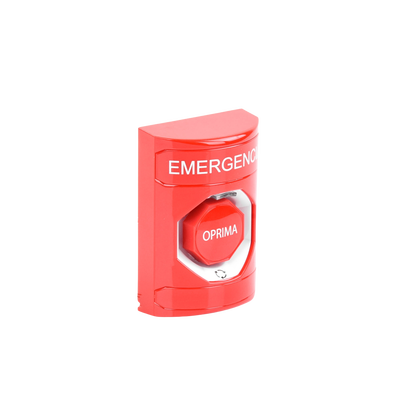 Botón de Emergencia, Texto en Español, Color Rojo, Acción Mantenida, Girar para Restablecer y LED Multicolor