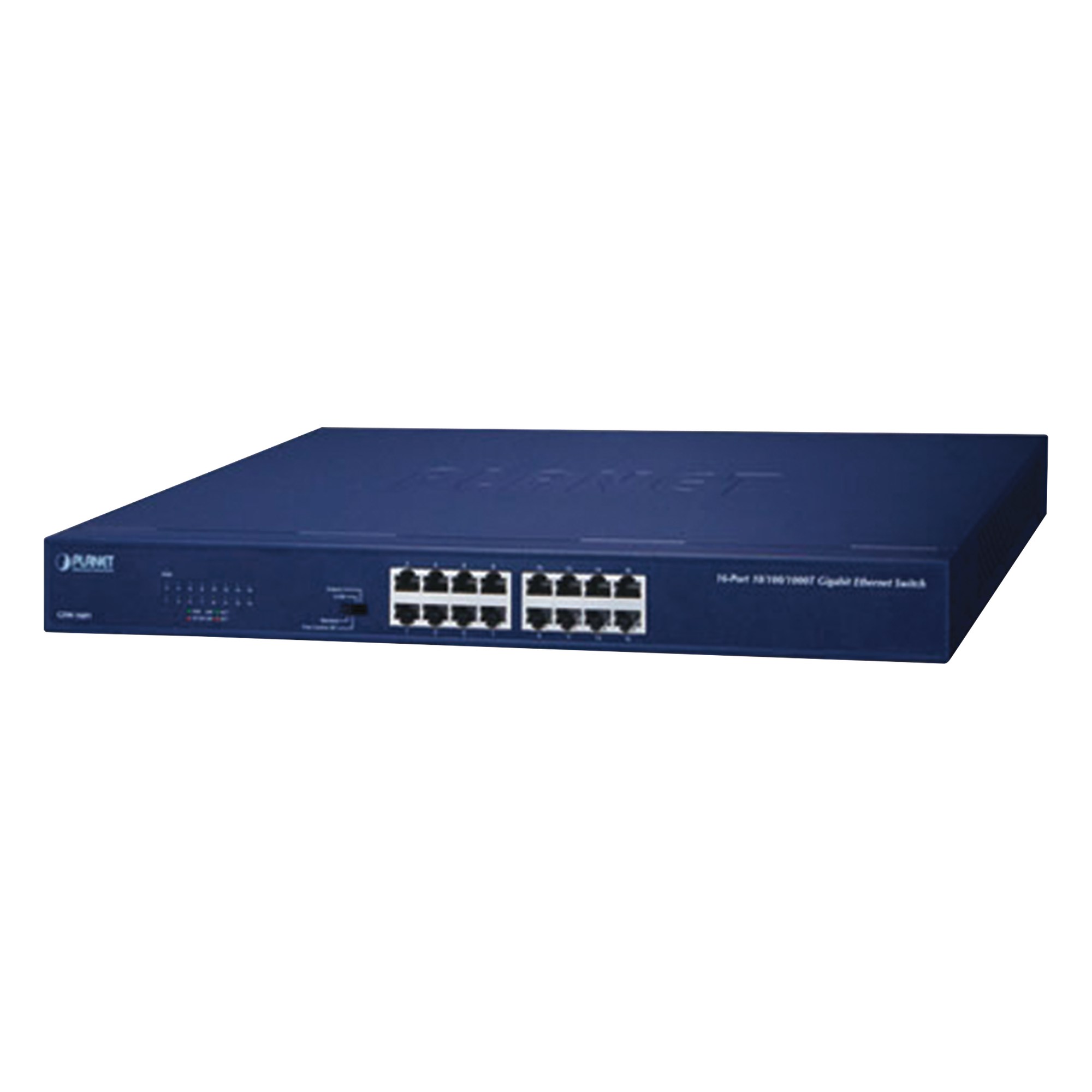 Switch No Administrable Gigabit de 16 Puertos 10/100/1000 Mbps, Con Modo Extendido Para Distancias de Hasta 200 m — PLANET · SKU GSW-1601