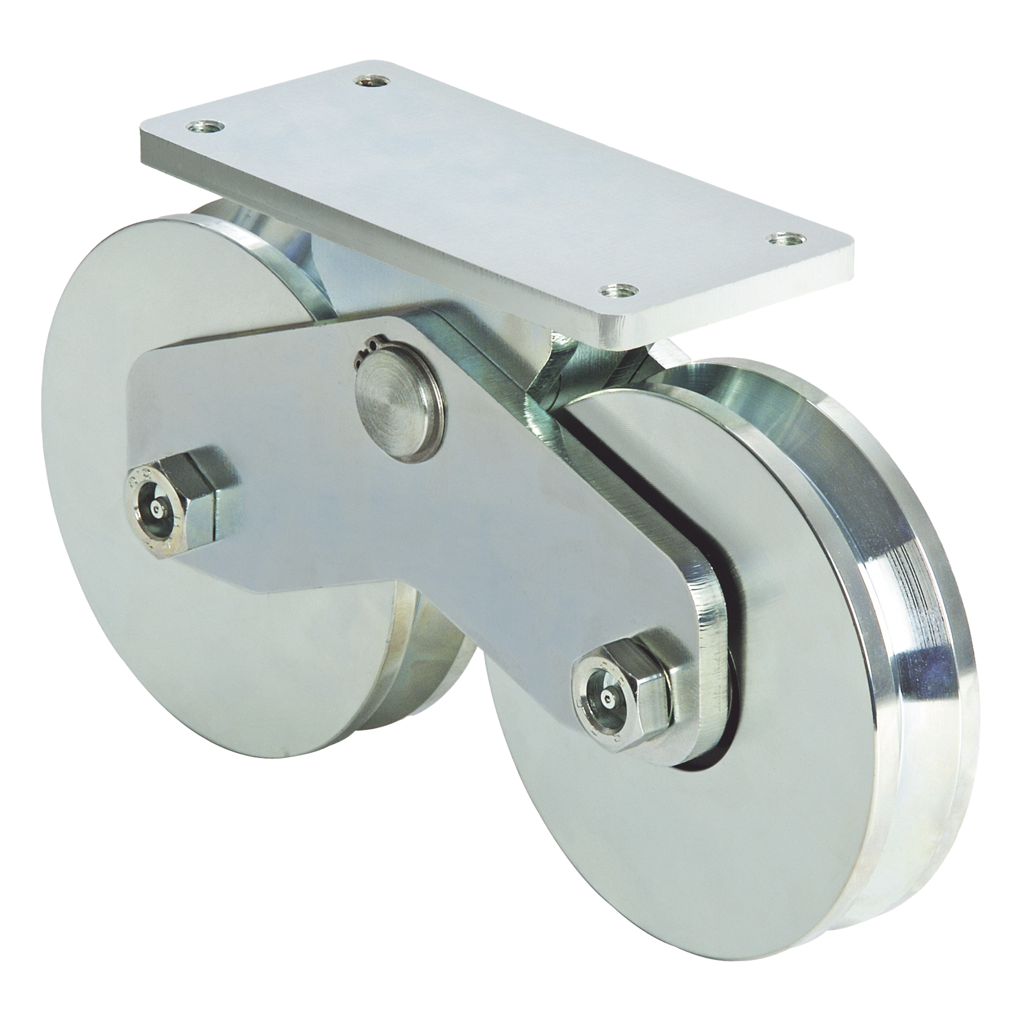 339V - Rueda Doble de 12 cm / Capacidad Para Puertas de hasta 1200 kg / Canal Tipo V — COMUNELLO · SKU 1151-5621-001