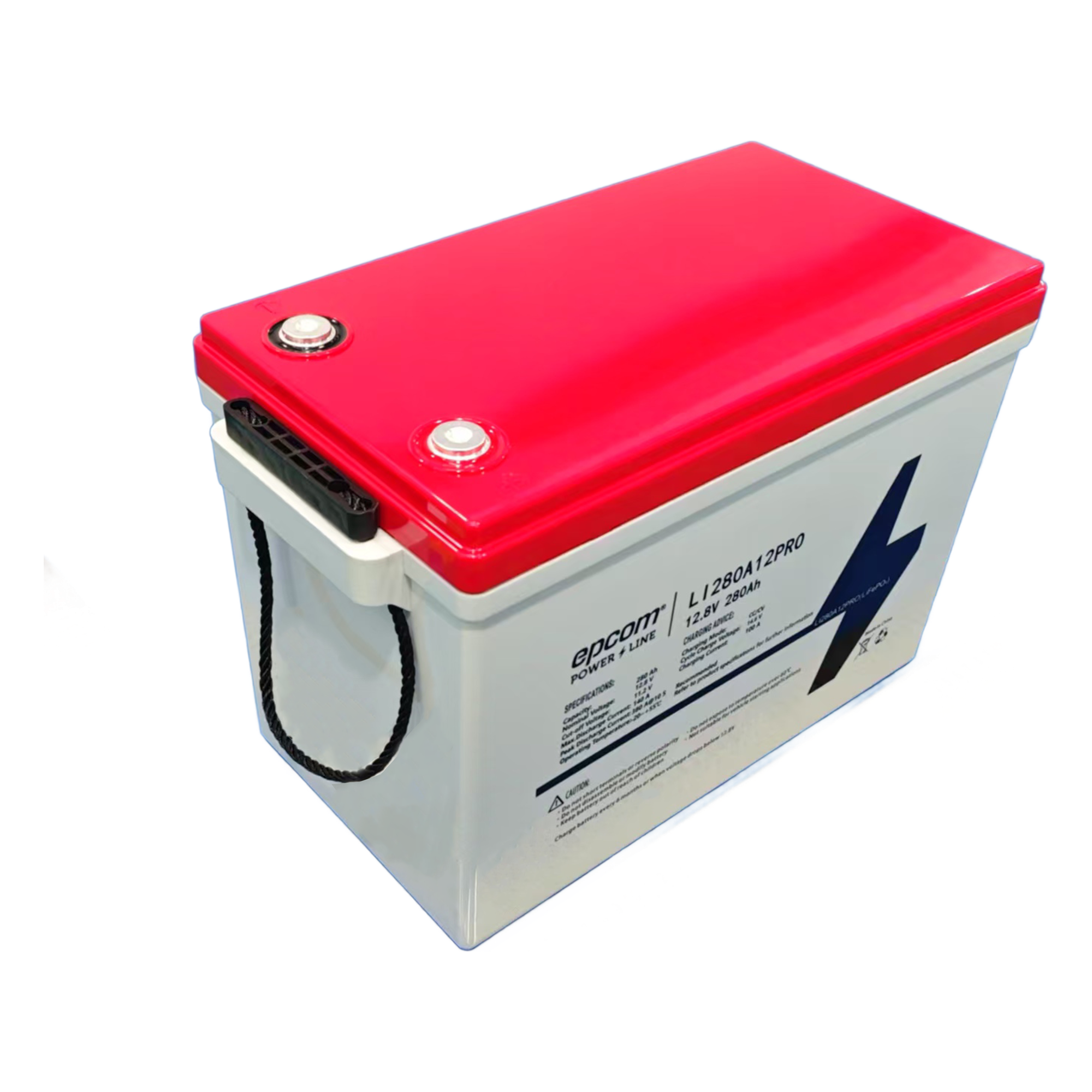 Batería de Litio Ciclo Profundo / 12.8 Vcc 280Ah (3.58 kWh) / LiFePO4 / 6000 Ciclos / Descarga 140A / Carga Rápida 100A / Solar y Marina / BMS con Corte a 11.2V — EPCOM POWERLINE · SKU LI280A12PRO