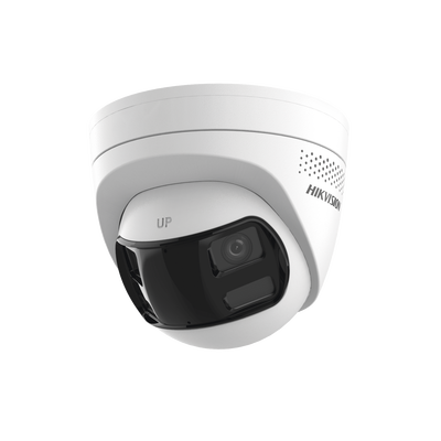 [PROTECCIÓN ACTIVA] Turret IP 6Megapixel / 2 Lentes de 2.8 mm (Imagen Panorámica 180°) / 30 mts IR / Exterior IP67 / Luz Intermitente y Alerta de Audio / Audio Bidireccional / ACUSENSE / WDR 120 dB / Micro SD