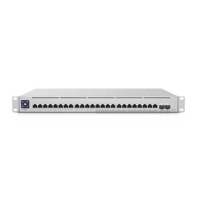 UniFi Switch Empresarial Capa 3 de 24 puertos PoE 802.3af/at (12 puertos 2.5G y 12 puertos 1G) + 2 puertos 1/10G SFP+, 400W, pantalla informativa — UBIQUITI · SKU USW-ENTERPRISE-24-POE