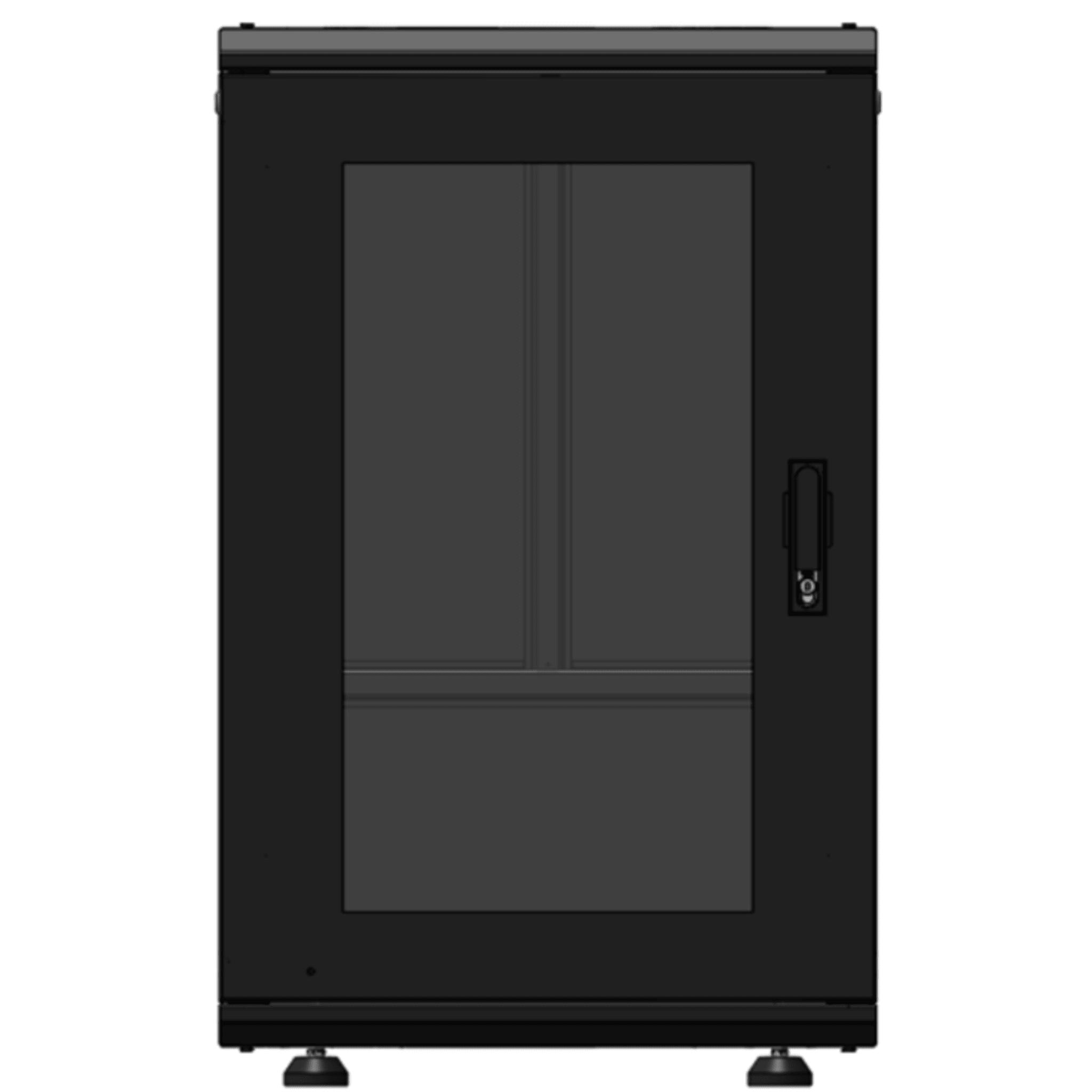 Gabinete Rack 19 Pulgadas / 18 Unidades / Piso / Puerta de Cristal / Acero Calibres 16-18-20 / Capacidad 750 kg (1653.5 lb) / Dimensiones 60 cm (23.6 in) x 93 cm (36.6 in) x 46 cm (18.1 in)
