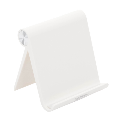 Soporte de Escritorio para Telefono Celular / Ajustable de 0° a 100° / Goma Antiarañazos / Antideslizante / Amplia Compatibilidad con dispositivos de 4'' a 7.9'' / Plegable / ABS / Color Blanco