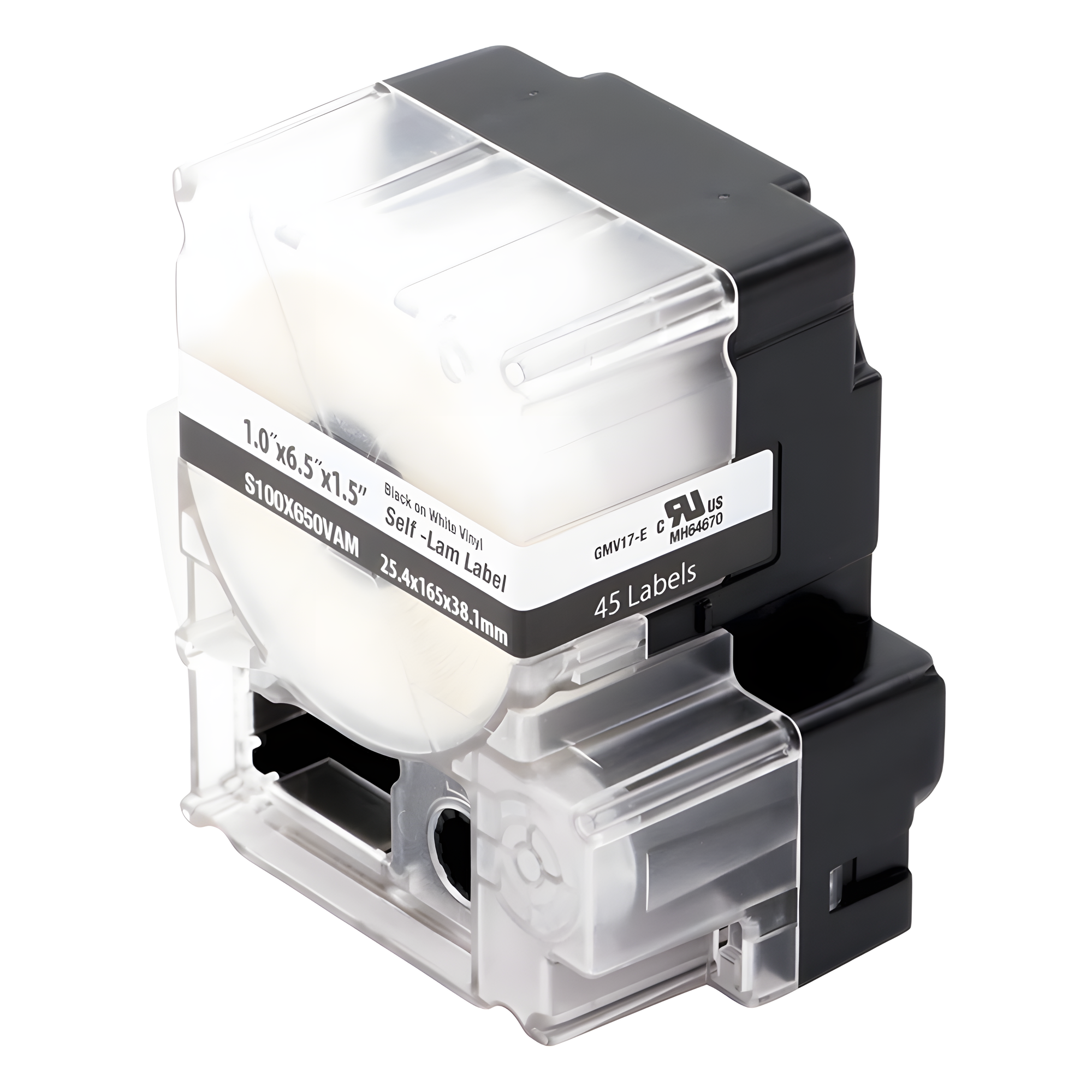 Casete de 45 Etiquetas Autolaminadas de 25.4 x 165.1 mm (1 x 6.5 pulgadas), para Cables de 4 a 8.1 mm (0.16 a 0.32 pulgadas) de Diámetro, Área de Impresión Color Blanco — PANDUIT · SKU S100X650VAM