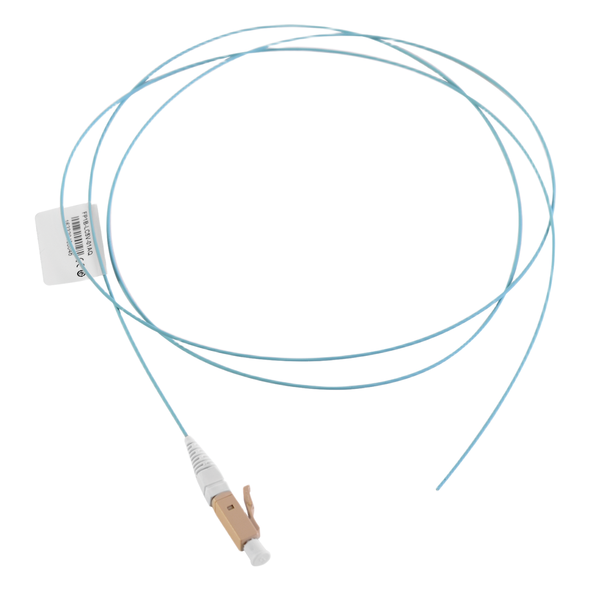 Pigtail de Fibra Óptica LC Simplex, Multimodo OM3 XGLO 50/125, OFNR, Color Aqua, 1 Metro (3.28 Pies) — SIEMON · SKU FP1B-LC5L-01AQ