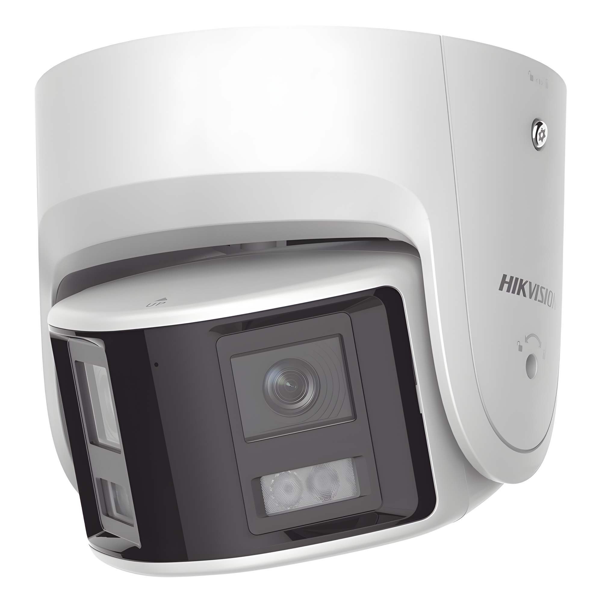 [FlexVu] [PROTECCIÓN ACTIVA] Turret IP Panorámica 4 Megapíxel / 2 Lentes 2.8 mm (180°) / Imagen a Color 24/7 (ColorVu) / PoE / WDR 130° / IP67 / ACUSENSE / Luz Estroboscópica y Alarma Audible / 30 mts Luz Blanca / Mic — HIKVISION · SKU DS-2CD2347G2P-LSU/SL(C)