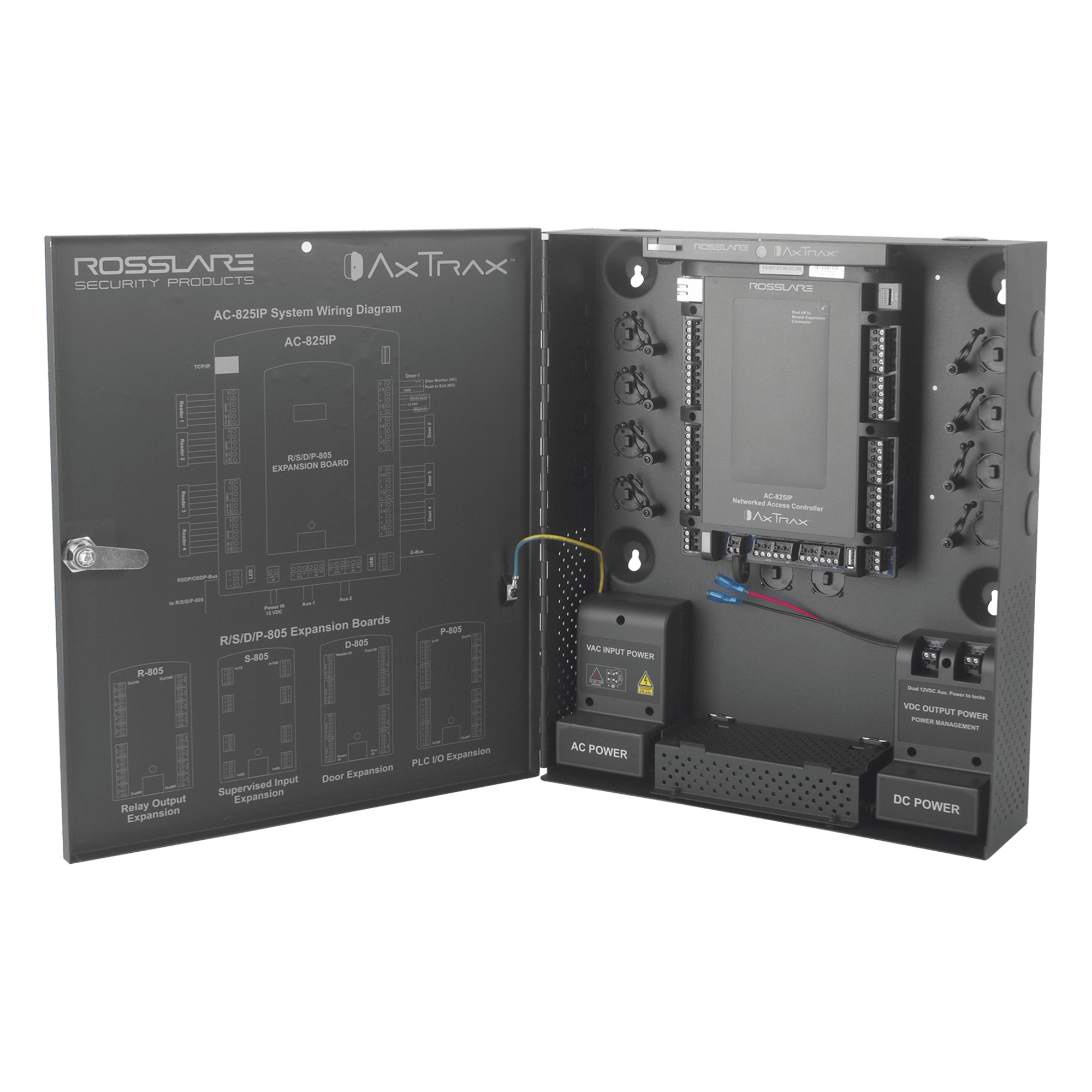 Controlador de acceso para 4 lectoras / Expandible a 56 Lectoras / Compatible con Sistema de Elevadores / 100,000 Usuarios — ROSSLARE SECURITY PRODUCTS · SKU AC-825IP