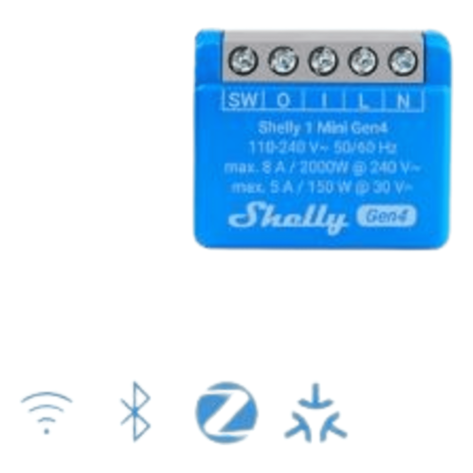 Mini Interruptor inteligente con Wi-Fi 2.4 / contacto seco /1 canal 8A, 110 - 240V / compatible con asistentes de voz — SHELLY · SKU SHELLY1MINIGEN4
