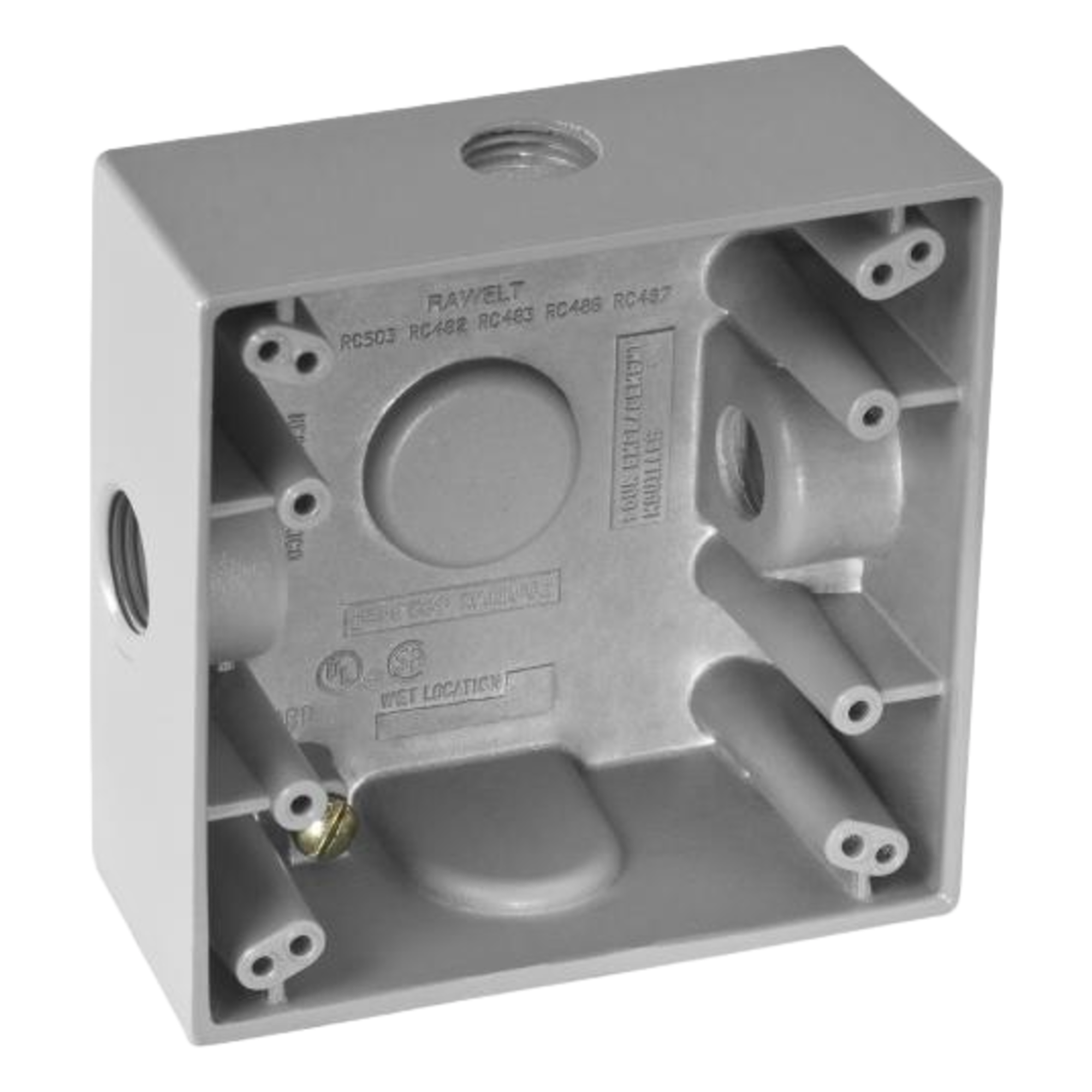 Caja Cuadra de 1/2" a Prueba de Intemperie/ Cuenta con 3 salidas. — RAWELT · SKU RC-0502