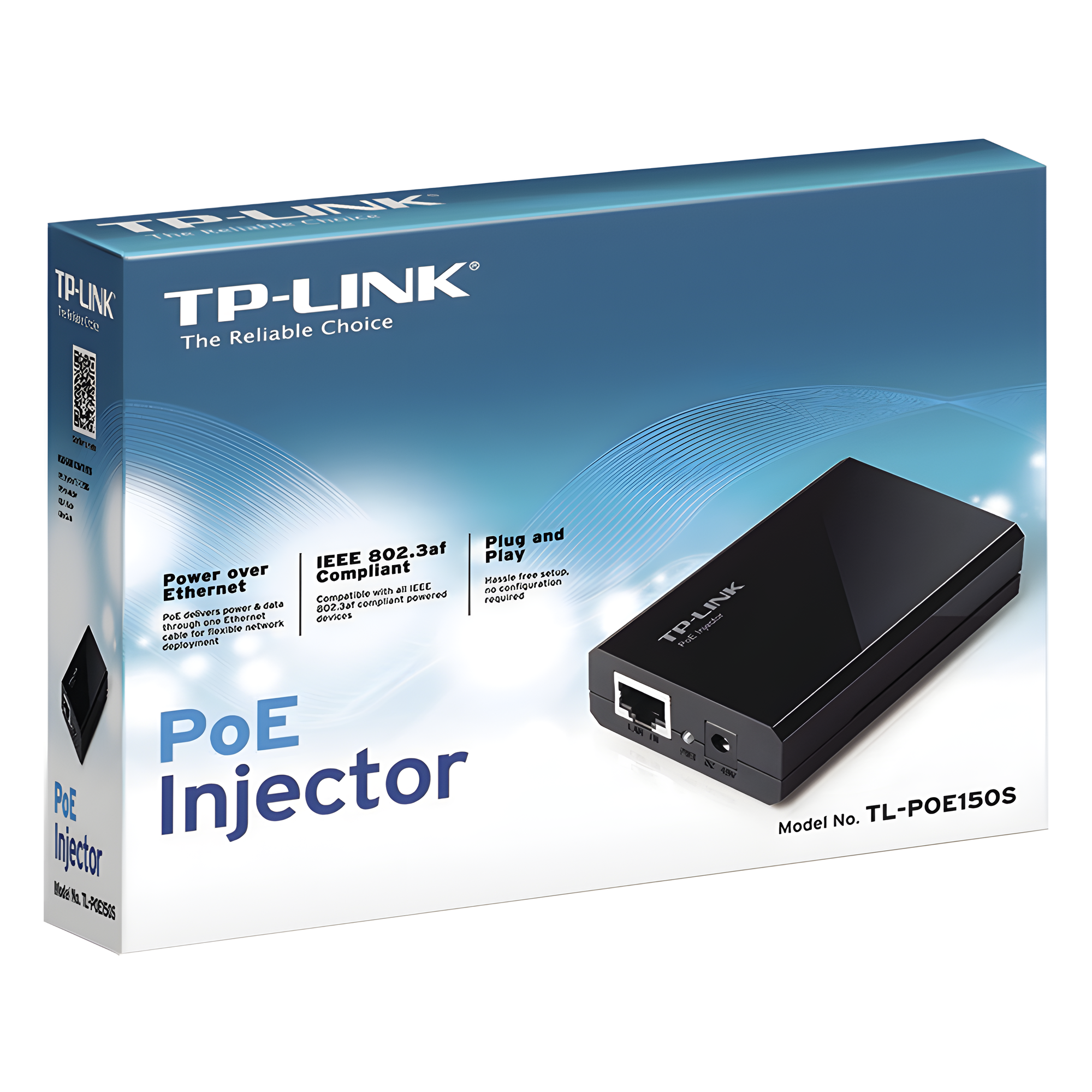 Inyector PoE (15W) / Gigabit 802.3 af / 2 puerto 10/100/1000 Mbps / Plug and Play — TP-LINK · SKU TL-POE150S