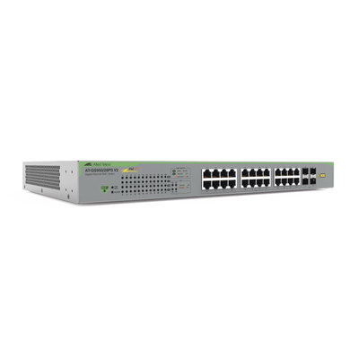 Switch PoE+ Gigabit WebSmart de 24 puertos 10/100/1000 Mbps + 4 puertos SFP Gigabit, 185 W, Version 2 — ALLIED TELESIS · SKU AT-GS950/28PS-V2-10