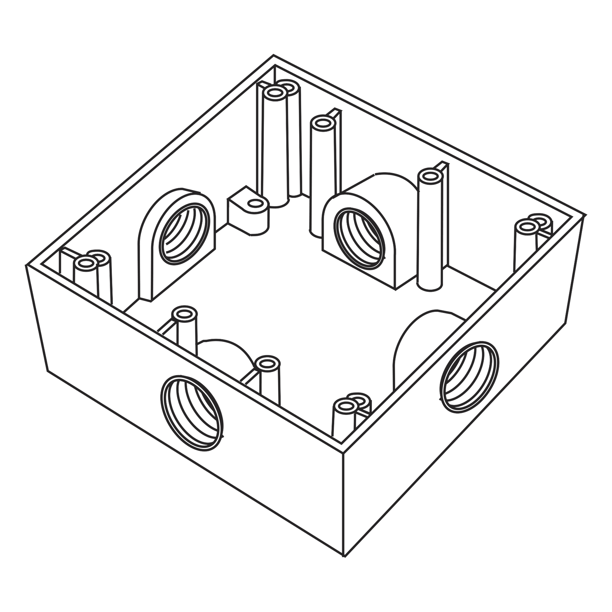 Caja Cuadrada de 3/4" (19.05 mm) a Prueba de Intemperie/ Cuenta con 4 bocas. — RAWELT · SKU RC-0487