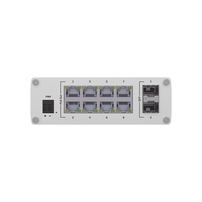 Switch Industrial No-Administrable 8 puertos Gigabit PoE 802.3af/at, 2 puertos SFP