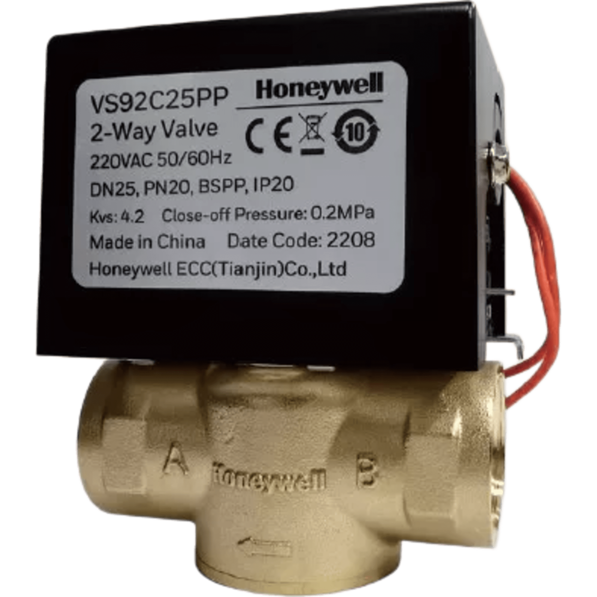 Válvula de Control Eléctrica / 2 Vías Tipo Bola / DN20 (3/4") / BSPP / 220 V CA / Sin Retorno por Resorte / Kvs 7.0 / PN20 — HONEYWELL BMS · SKU VN82C20PP