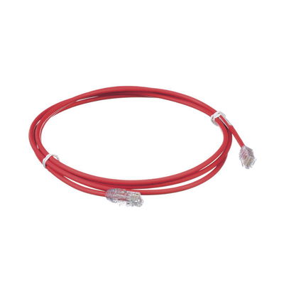 Cable de Parcheo UTP Cat6A, CM/LSZH, Diámetro Reducido (28AWG), Color Rojo, 2.13 Metros (7 Pies)