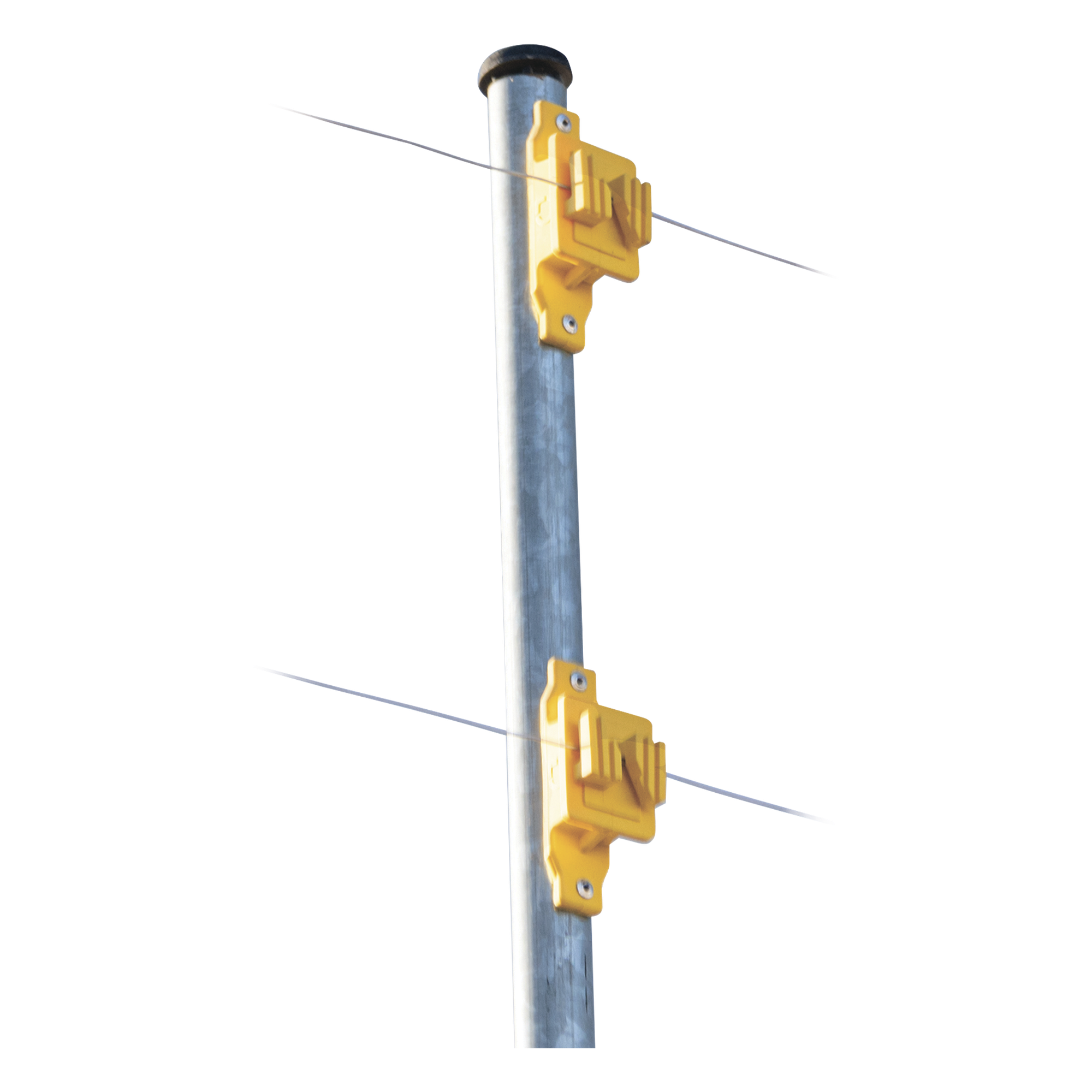 Aislador de Paso Amarillo Reforzado para Cercos Eléctricos / Aislamiento hasta 18 kV / Resistente a Clima Extremo / Polipropileno y Policarbonato — SFIRE · SKU SFPASOY