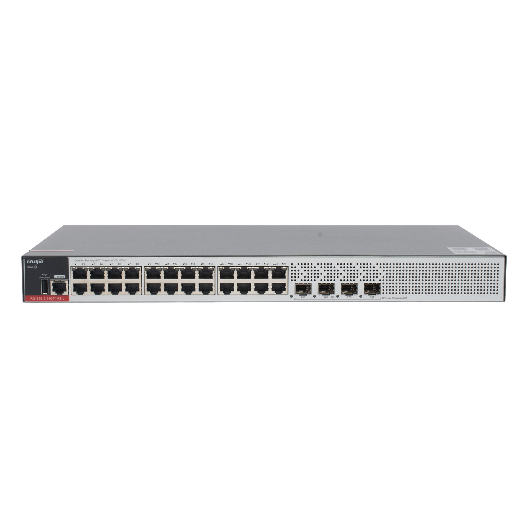 Switch Empresarial, Administrable L2+, 24 Puertos Gigabit y 4 Puertos Uplink SFP 2.5G — RUIJIE · SKU RG-S2915-24GT4MS-L