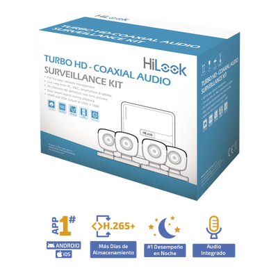 (MICRÓFONO Integrado) Kit TurboHD 1080p Lite / DVR 4 canales / Audio por Coaxitron / 4 Cámaras Bala de Policarbonato con Micrófono Integrado