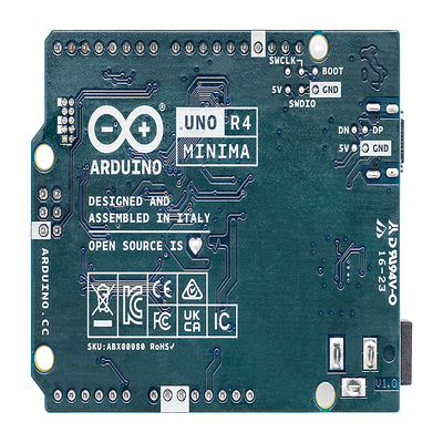 Placa Desarrollo Arduino UNO R4 Minima / Microcontrolador Renesas RA4M1 32-bit Cortex-M4 / 48 MHz / 256 kB Flash / 32 kB SRAM / 14 Digital I/O / 6 Analog Inputs / USB-C / Compatible con Shields UNO