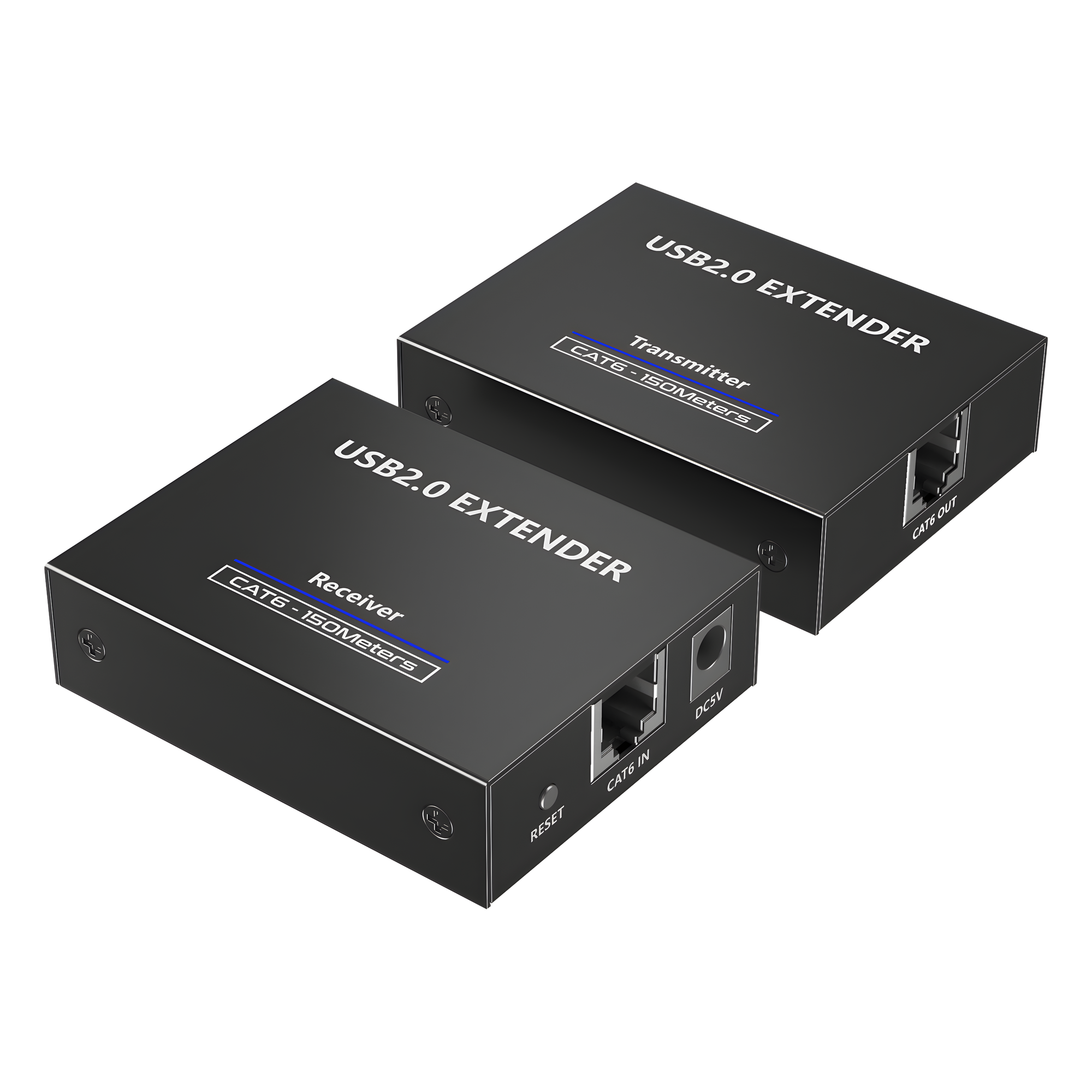 Kit EXTENSOR USB 2.0 de 4 Puertos para Distancias de Hasta 150 m | Soporta USB 2.0, USB 1.1 y USB 1.0 | UTP Cat 5e/6/6a/7 | Soporta Switch Gigabit | Ideal para Cámaras WEB, Impresoras, Escáner, Memorias, Mouse, etc.