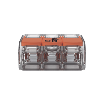 Borna de Conexión con Palancas / 3 Conductores / CAGE CLAMP® / 6 mm² (10 AWG) Máximo / 32A 450V / Transparente / Palancas Naranja / TB85