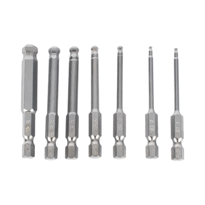 Juego de 7 Puntas Hexagonales / Allen, Milimétricas con Cabeza Redonda para Destornillador de entrada Hexagonal de 1/4"