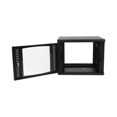 Gabinete Abatible de Pared (Con Marco Trasero) con Rack 19" de 9 Unidades. Ventana de Cristal Templado.