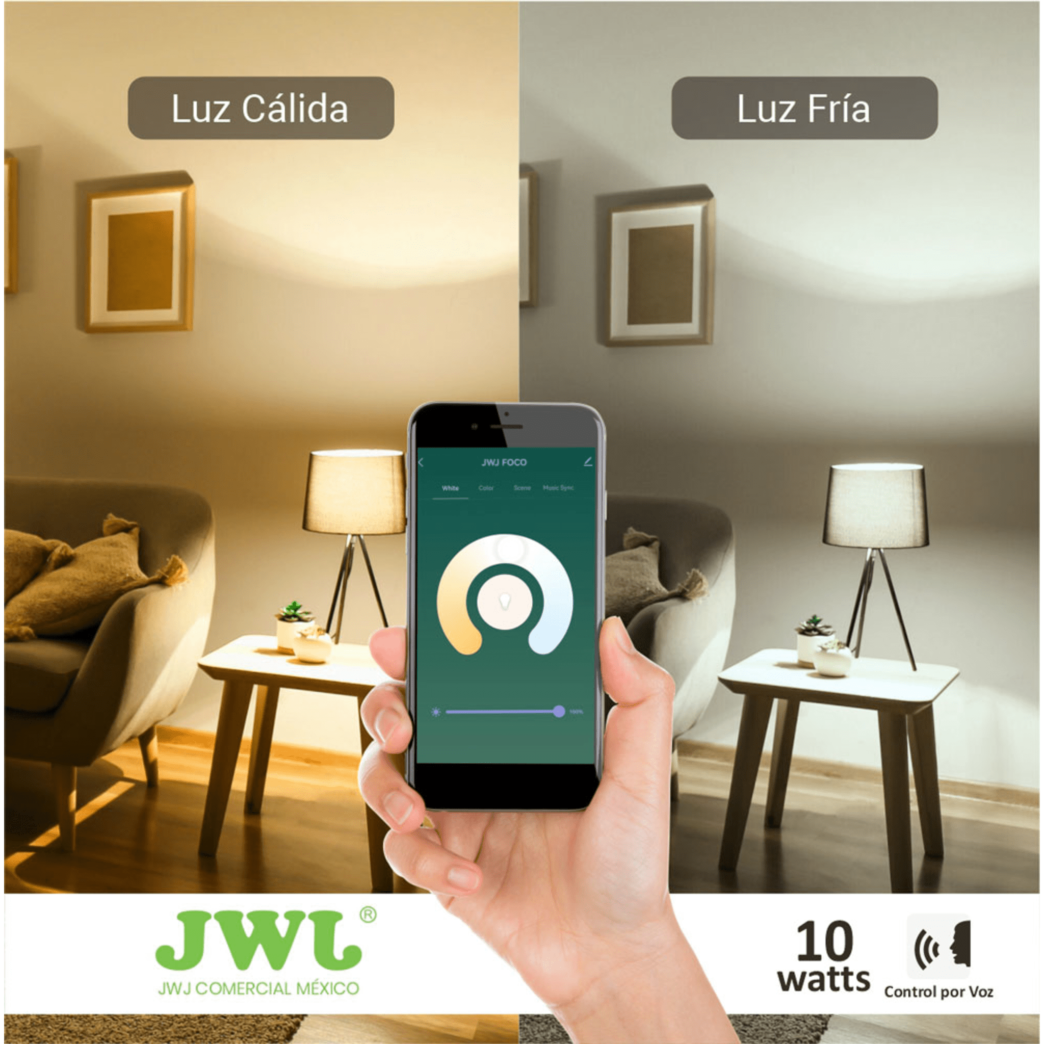 Foco Smart Dimeable / 10W / RGB y Blanco / Base E27 / IP20 / Con Control desde Aplicación Móvil