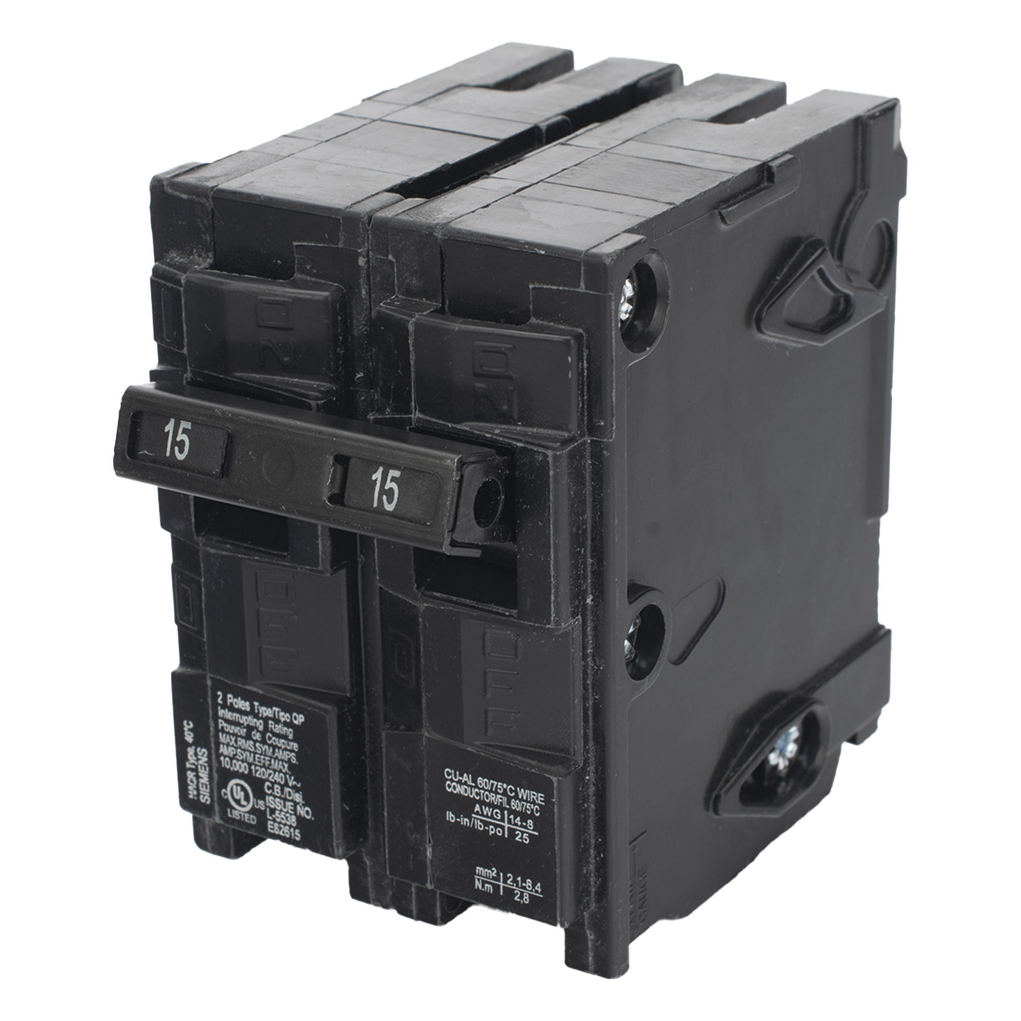 Interruptor automático enchufable tipo QP 2 polos, 15 amp — SIEMENS · SKU Q215