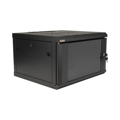 Gabinete de Pared Desarmable / 6U / 19 Pulgadas / 600 x 550 x 382 mm / Cristal Templado 5 mm / Carga Estática 60 kg / Acero SPCC RAL 9004 / IP20 Interior / RoHS