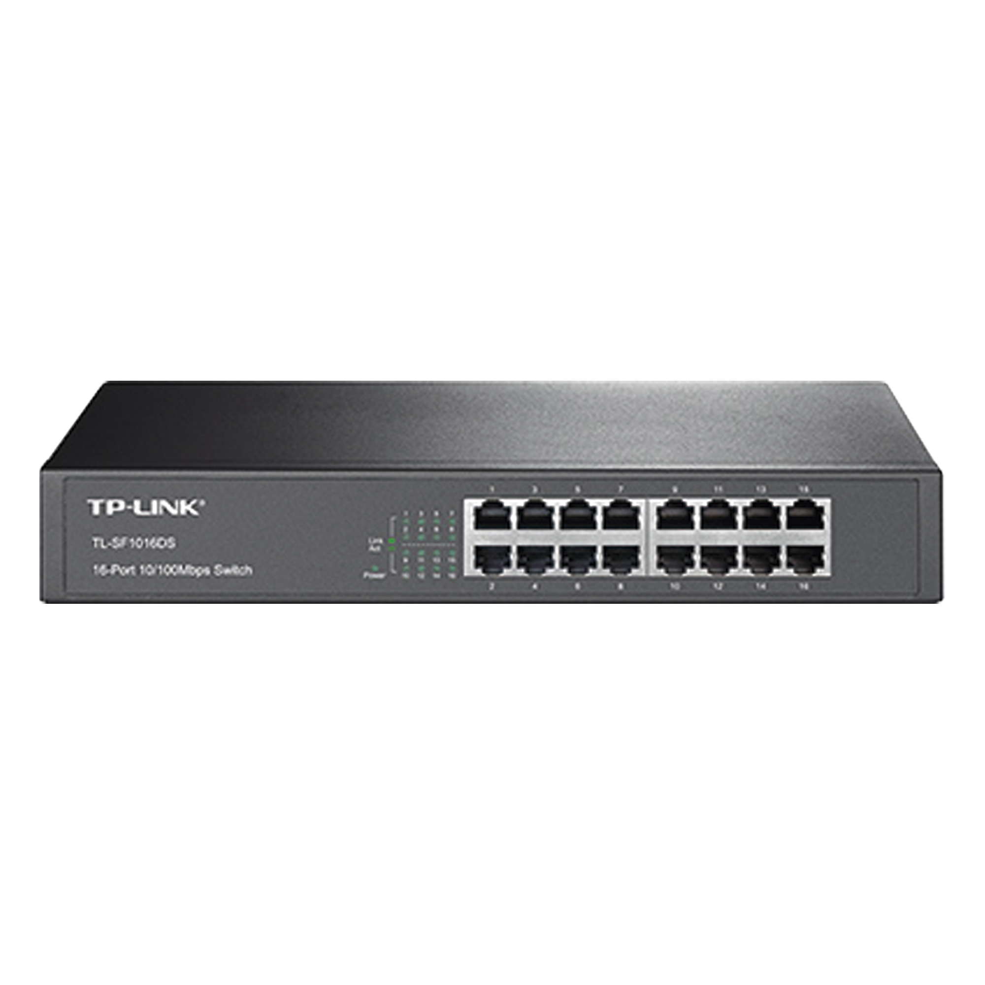 Switch no administrable de 16 puertos 10/100 Mbps de escritorio y para montaje en rack — TP-LINK · SKU TL-SF1016DS