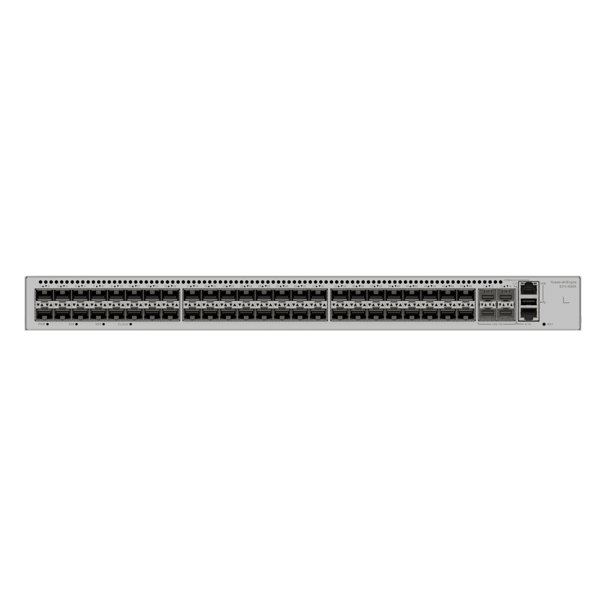 Switch eKit Core/Distribución Administrable Capa 3 / 48 puertos SFP de 1 Gbps + 4 Puertos SFP+ de 10 Gbps / Soporta iStack / Capacidad de Conmutación de 176 Gbps / Gestión Gratuita desde la Nube / Libre de Licenciamiento — HUAWEI · SKU S310-48S4X
