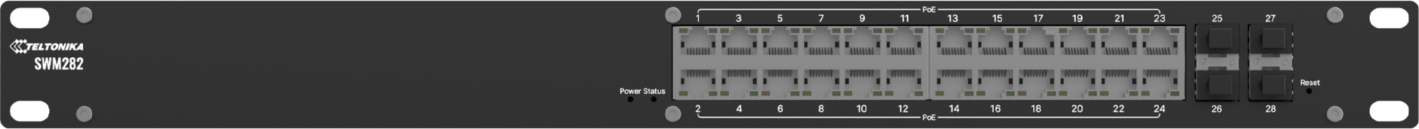 Switch Administrable L2+ / 24 Puertos PoE+ Gigabit / 4 Puertos SFP / Capacidad 56 Gbps / 300W PoE / Rack 19" / IP30
