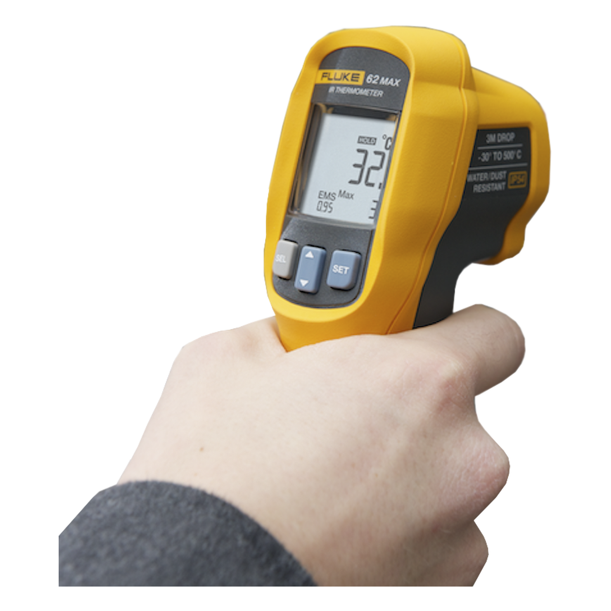 Termómetro IR Para Medición de Temperatura de -30ºC a 500ºC, Con Precisión +-1.0%, y Clasificación IP54 de Resistencia al Agua y Polvo 