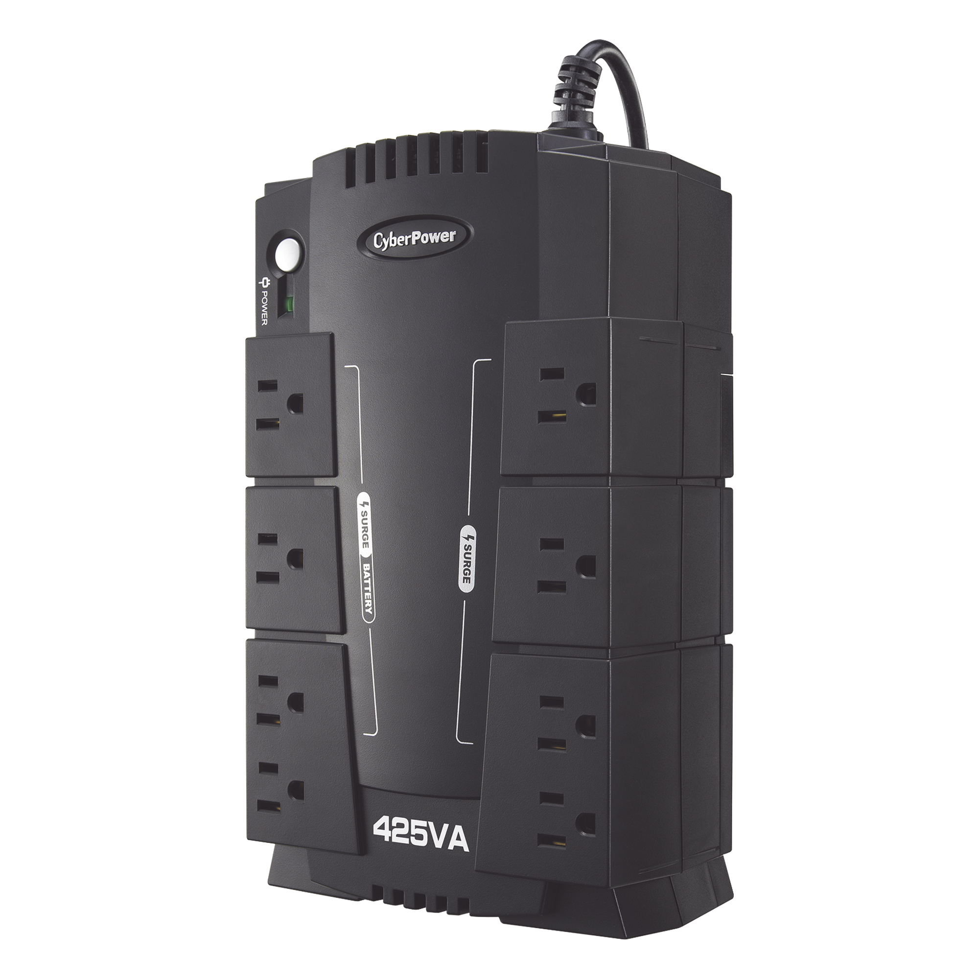 UPS de 425 VA/255 W, Topología Standby, Entrada 120 Vca NEMA 5-15P, Tipo Gabinete Compacto, Con 8 Tomas NEMA 5-15R — CYBERPOWER · SKU CP425SLG