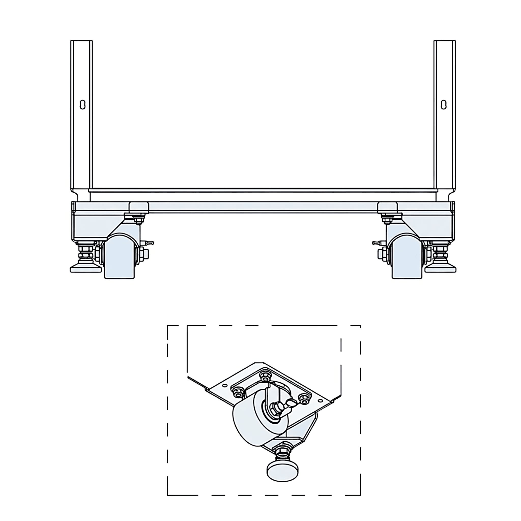 Kit de 4 Ruedas y Niveladores Para Gabinete Proline S1 Trabajo Ligero 900 lb / Material Compuesto Negro / Movilidad Interior