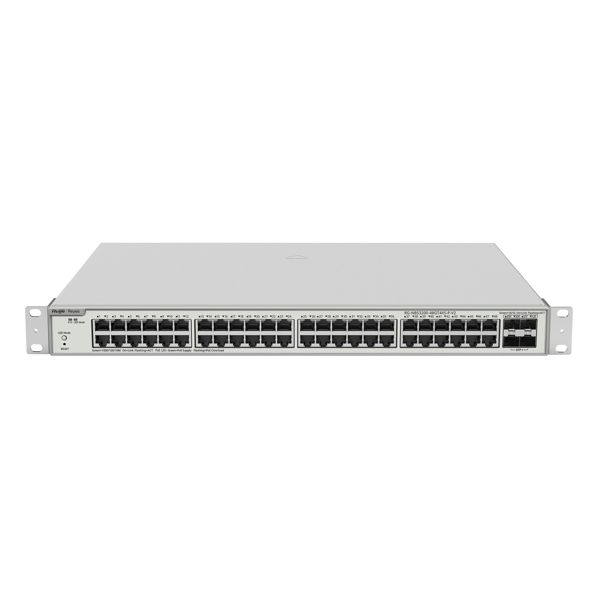 Switch Administrable PoE Capa 2+ Plus, con 48 puertos Gigabit PoE 802.3af/at + 4 SFP+ para fibra 10Gb, gestión gratuita desde la nube, 370w