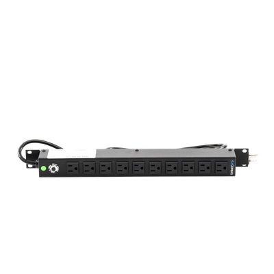 Multicontacto Horizontal (PDU) de 10 Contactos (NEMA 5-15R) Rack 19" 1UR. Voltaje Entrada/Salida: 120Vca/15A