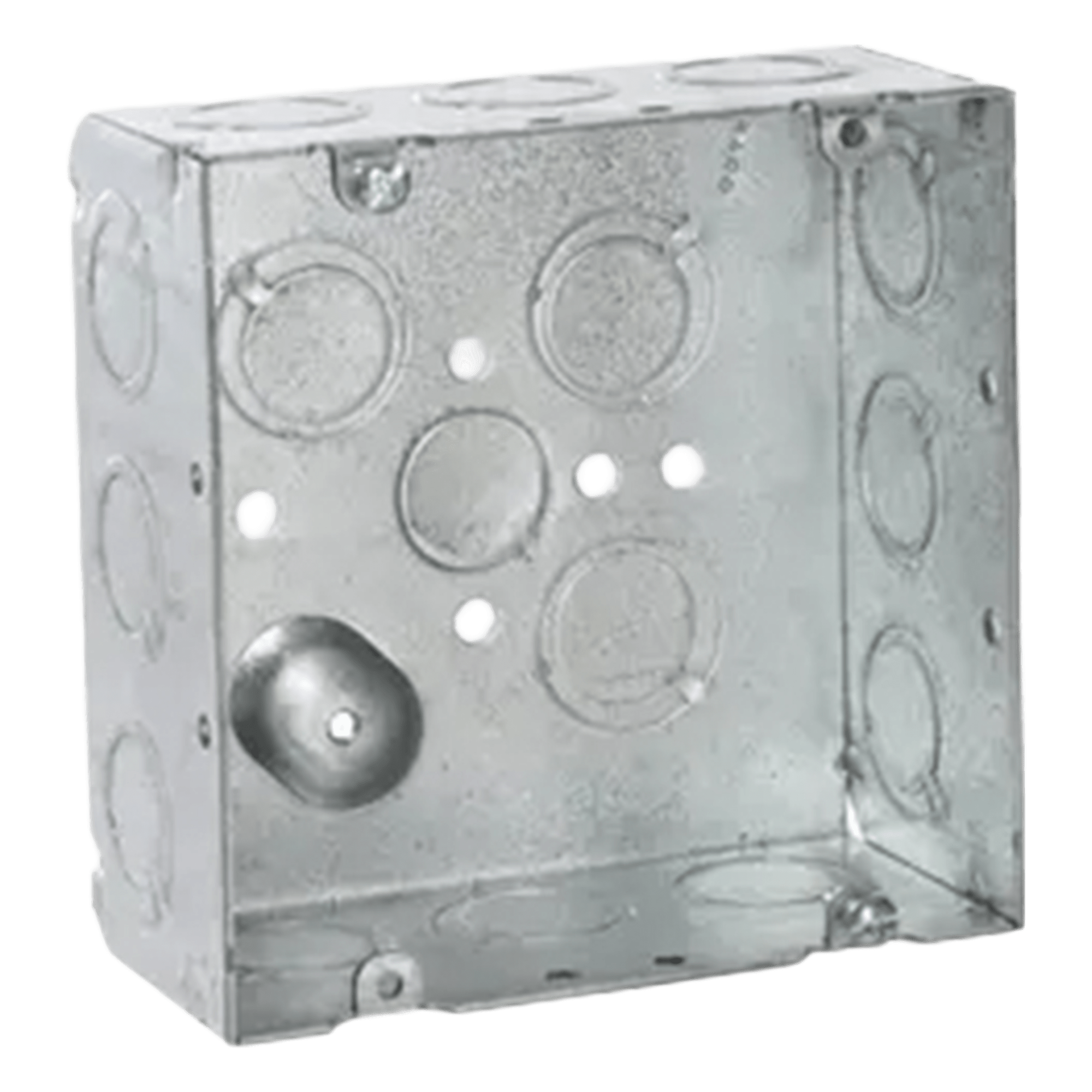 Caja Cuadrada 4 11/16 x 4 11/16"/ Profundidad de 2- 1/8"/ Cuenta 1 Entrada de 1/2" y 15 TKO  (1/2"-3/4"). — RACO · SKU HUB-257