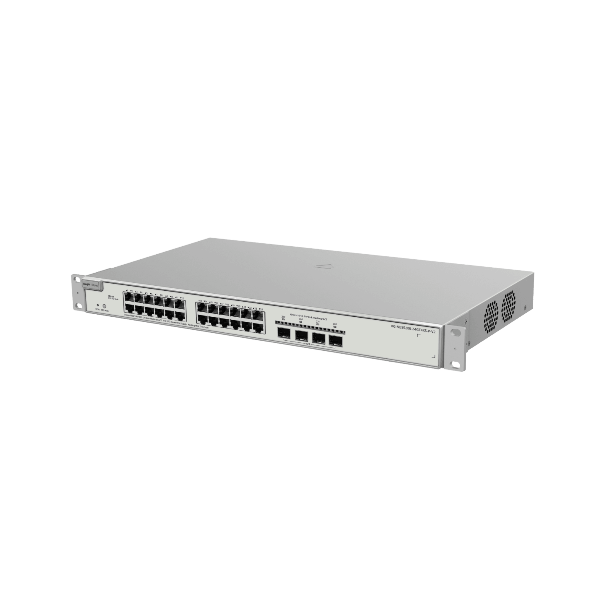 Switch Administrable Capa 3 con 24 puertos Gigabit PoE 802.3af/at + 4 SFP+ para fibra 10Gb, gestión gratuita desde la nube, 370w